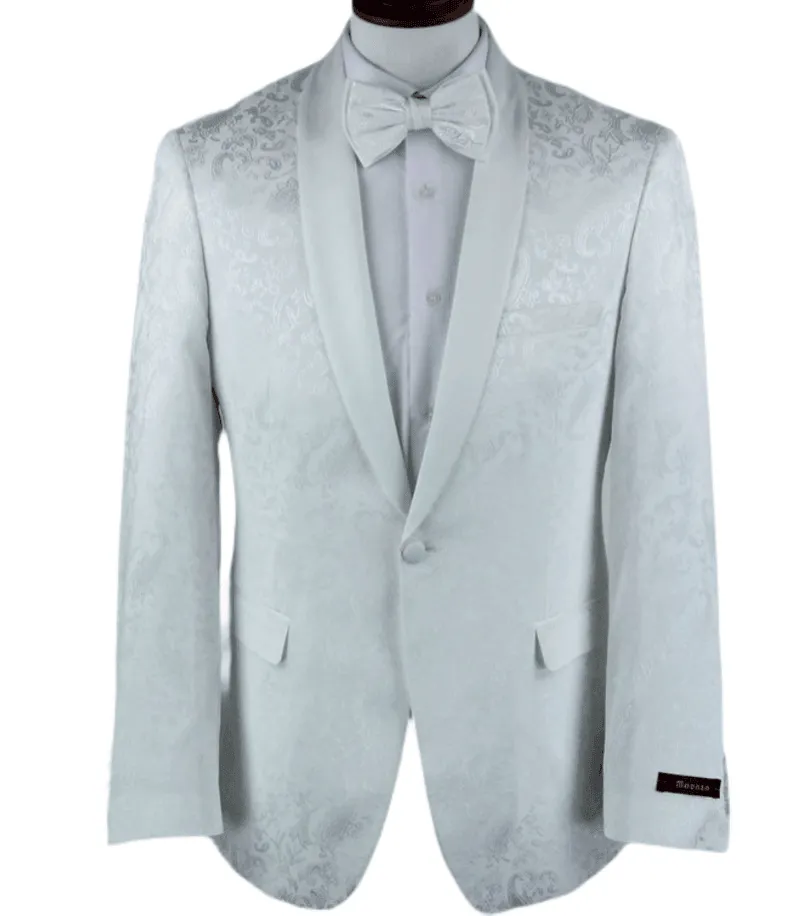 Slim Fit Shawl Lapel Dinner Jacket, White Paisley