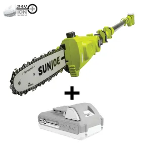 Sun Joe 24V-PS10-LTE 24-Volt* IONMAX Cordless Telescoping Pole Chainsaw | 10-inch | W/ 2.0-Ah Battery   Charger