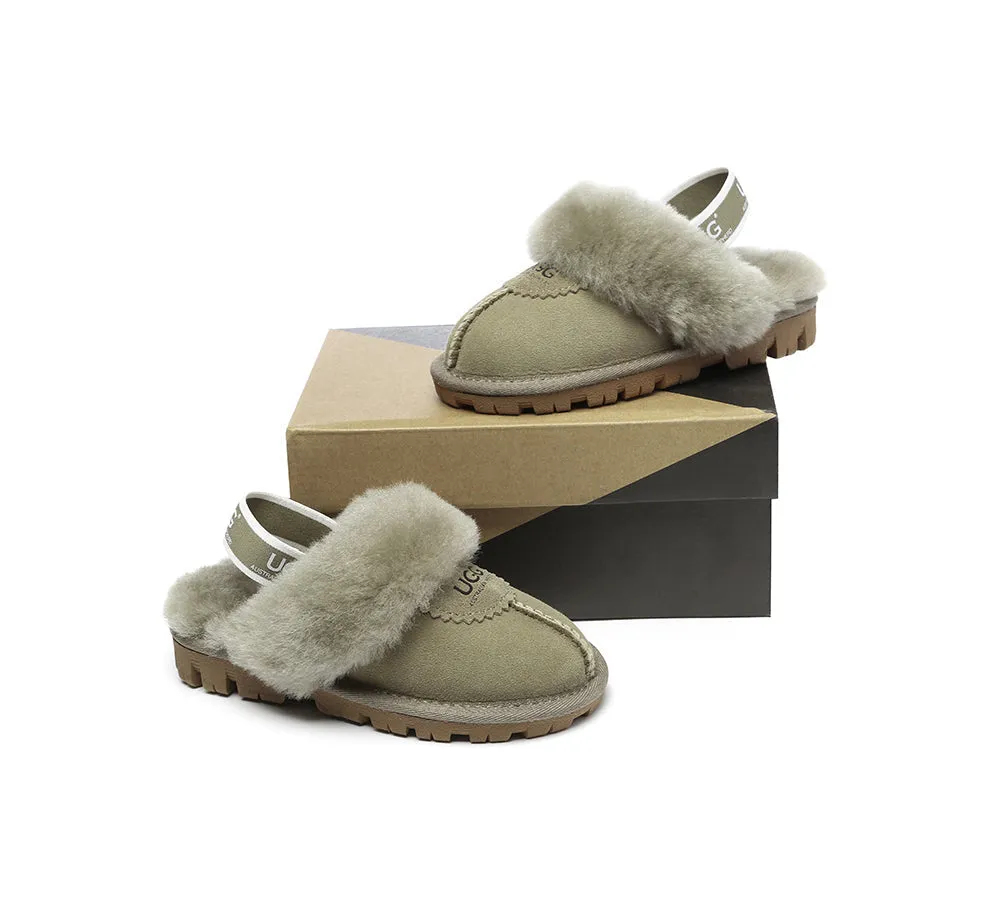 UGG Kids Slippers Sheepskin Wool Slingback Slippers Waffle Plus