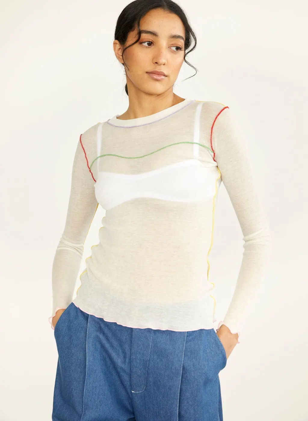 White & Multicolour Delia Long Sleeve Tee