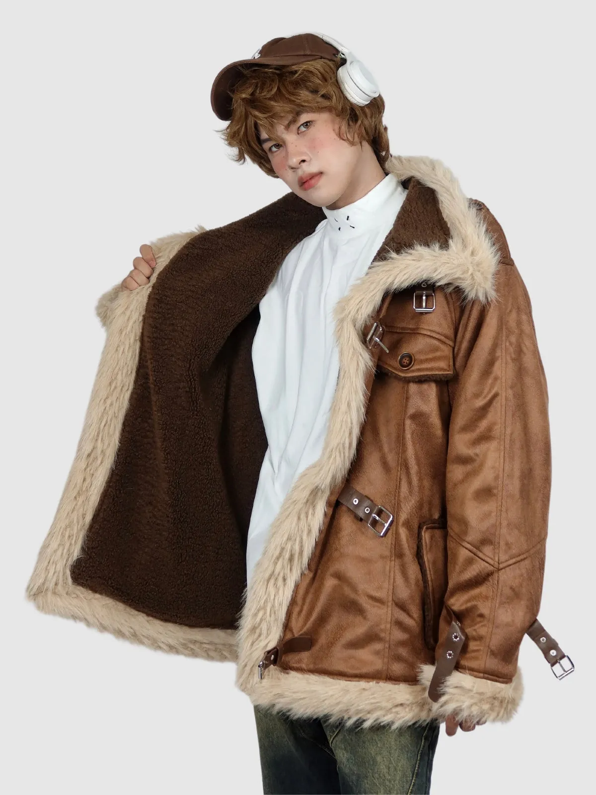 WLS Retro One-Piece Wool Winter Fur Lamp Coat