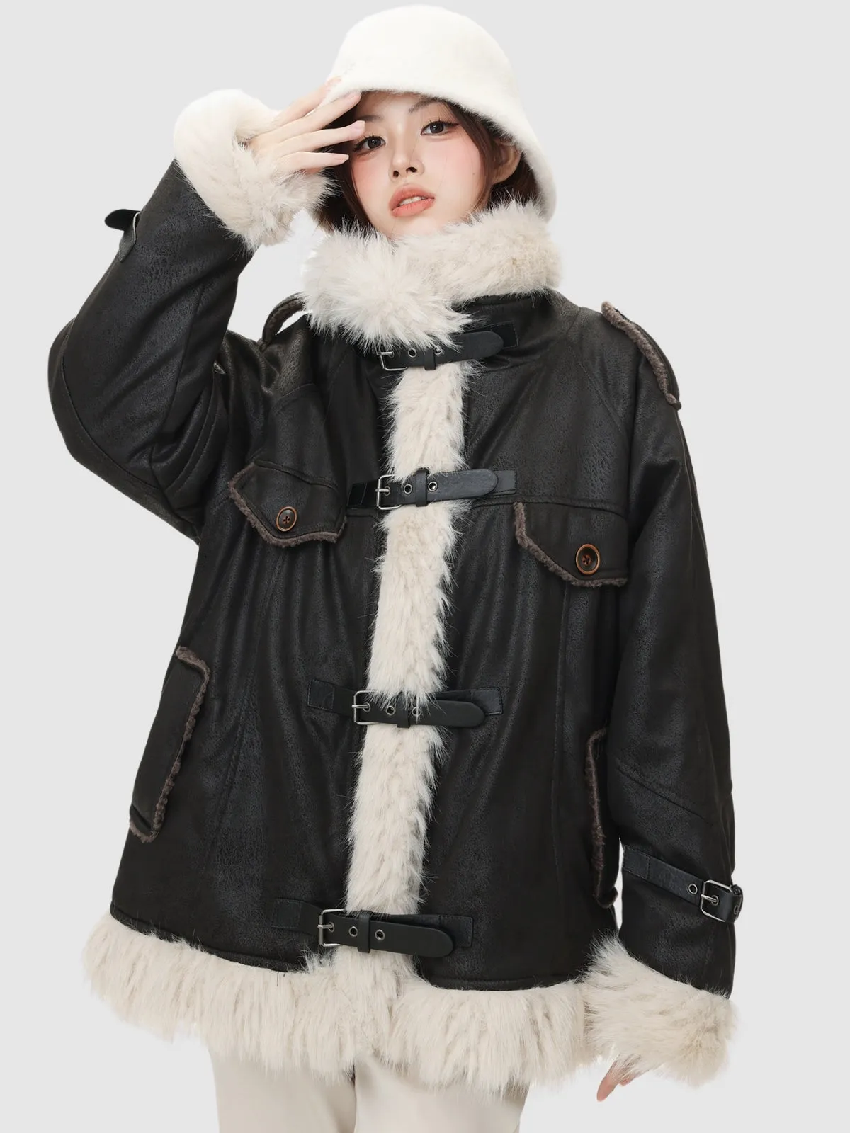 WLS Retro One-Piece Wool Winter Fur Lamp Coat