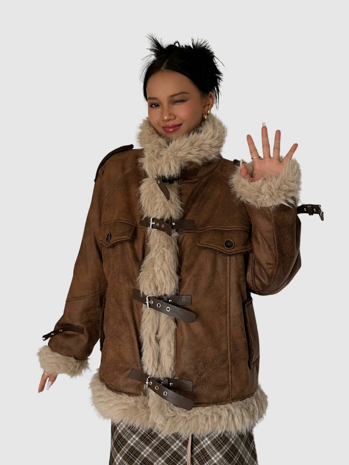 WLS Retro One-Piece Wool Winter Fur Lamp Coat