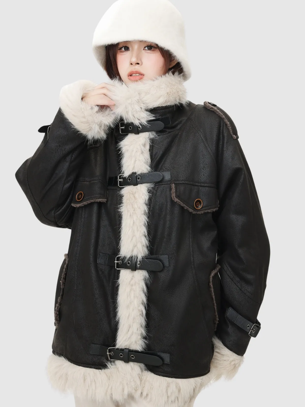 WLS Retro One-Piece Wool Winter Fur Lamp Coat