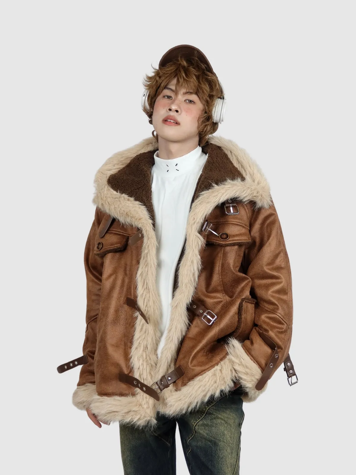 WLS Retro One-Piece Wool Winter Fur Lamp Coat