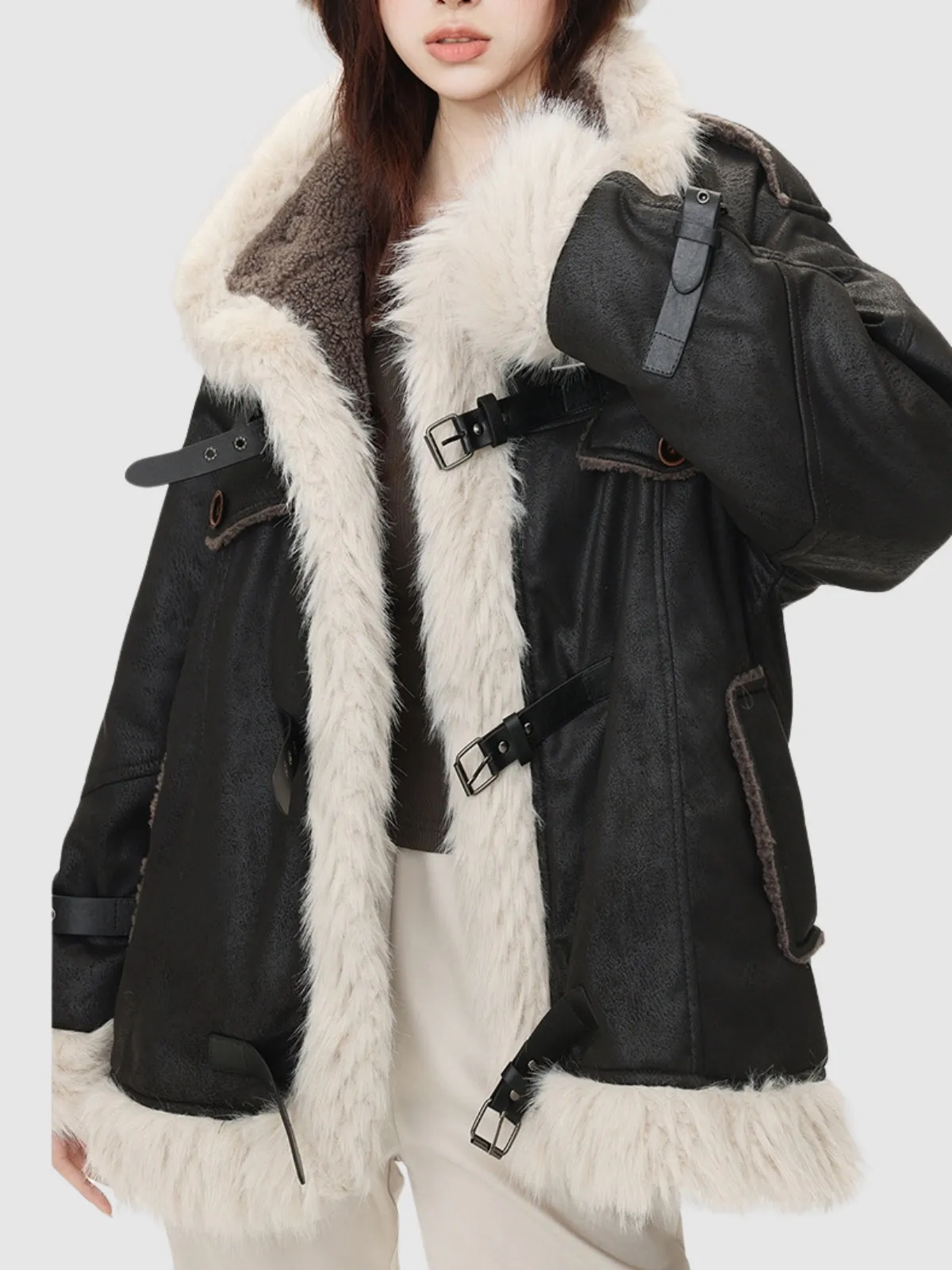 WLS Retro One-Piece Wool Winter Fur Lamp Coat