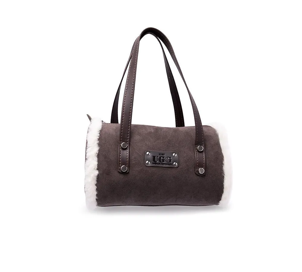 Women Sheepskin Wool Medium Hand Carry Zip Barrel Bag