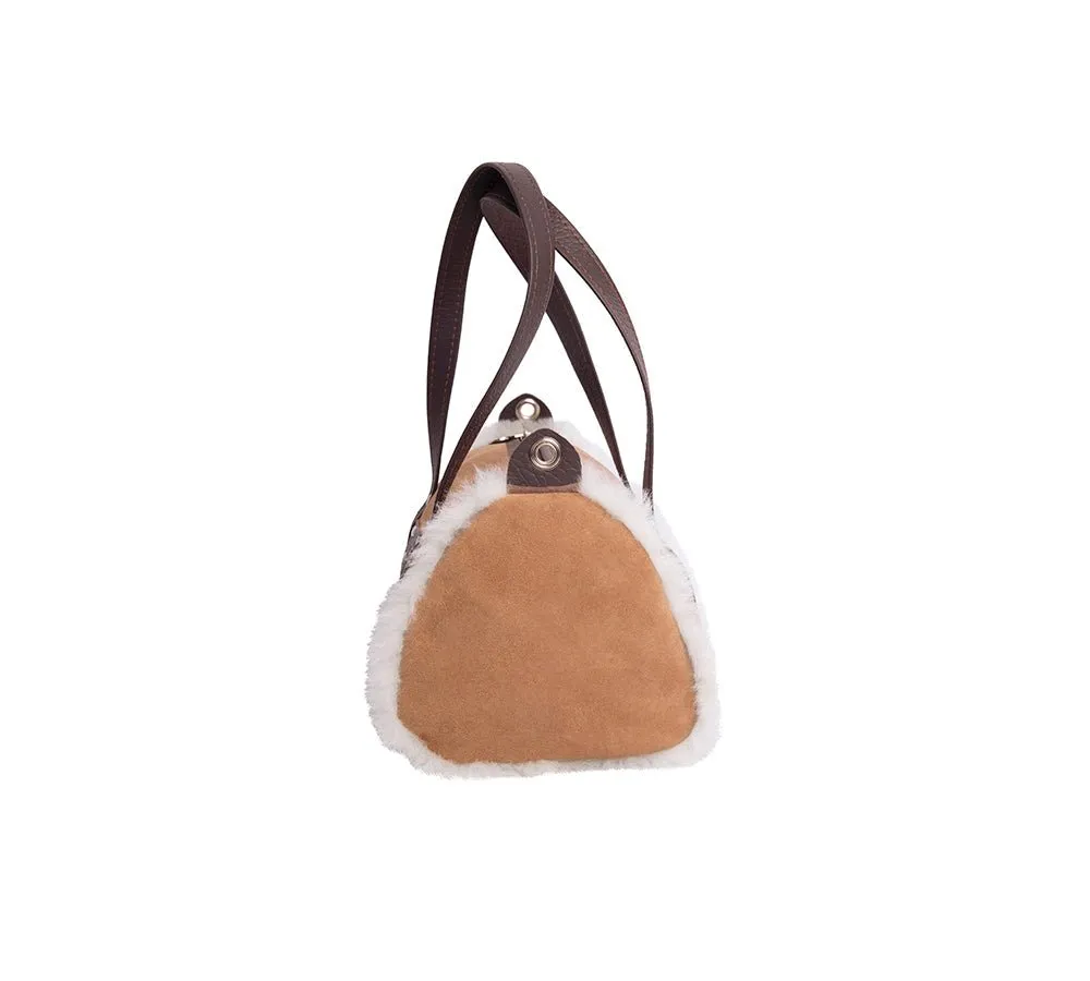 Women Sheepskin Wool Medium Hand Carry Zip Barrel Bag