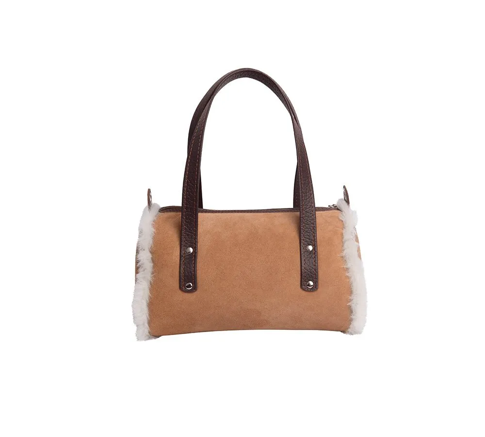 Women Sheepskin Wool Medium Hand Carry Zip Barrel Bag