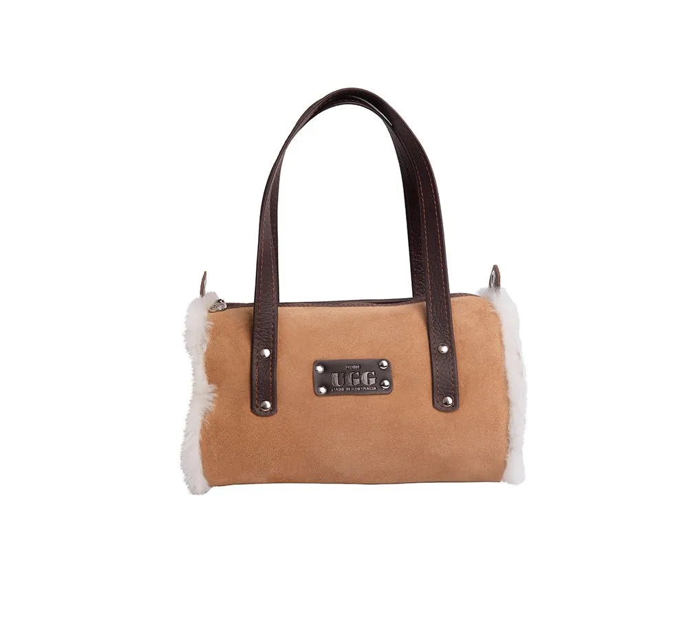 Women Sheepskin Wool Medium Hand Carry Zip Barrel Bag