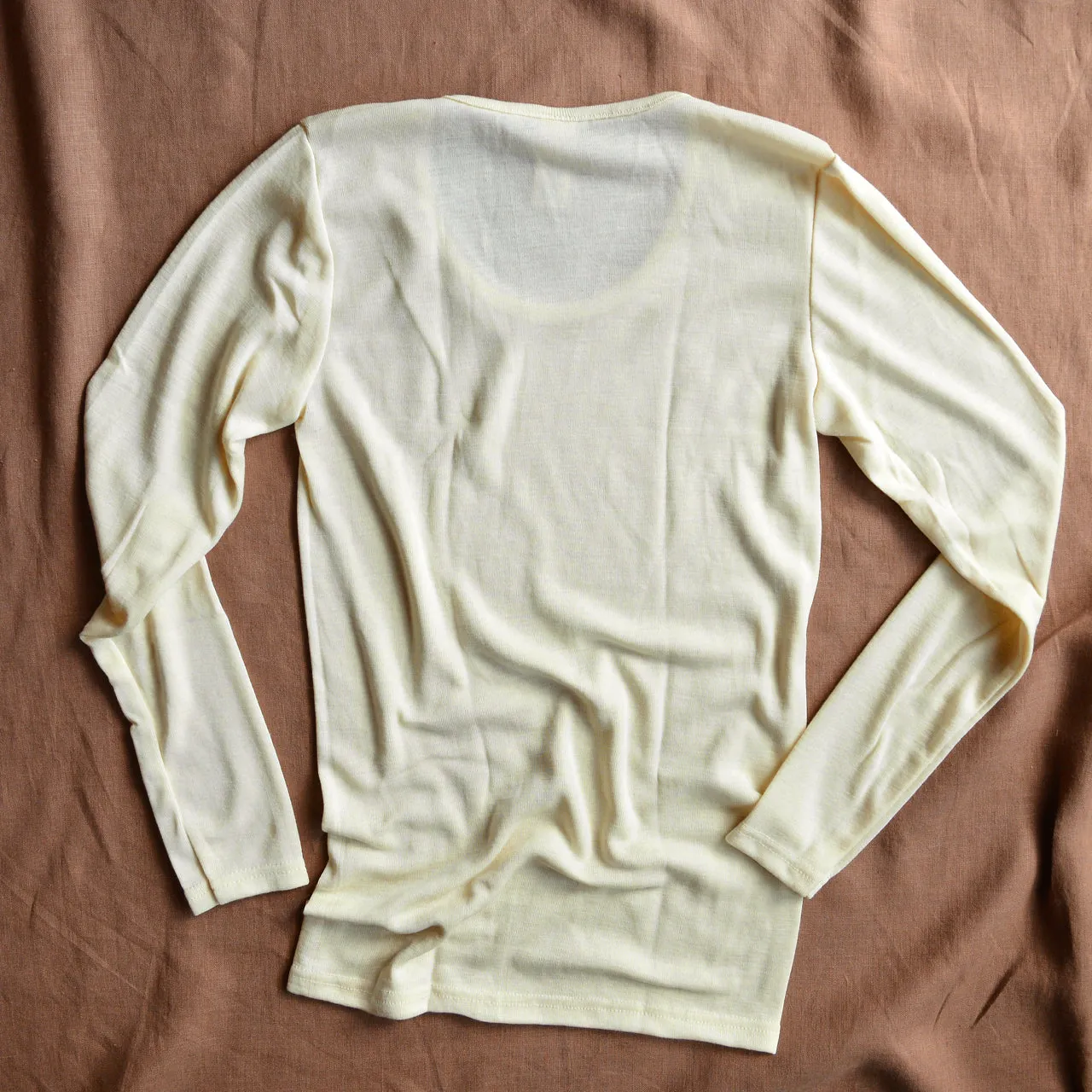 Women's Merino Wool & Silk Long Sleeve Top - Natural