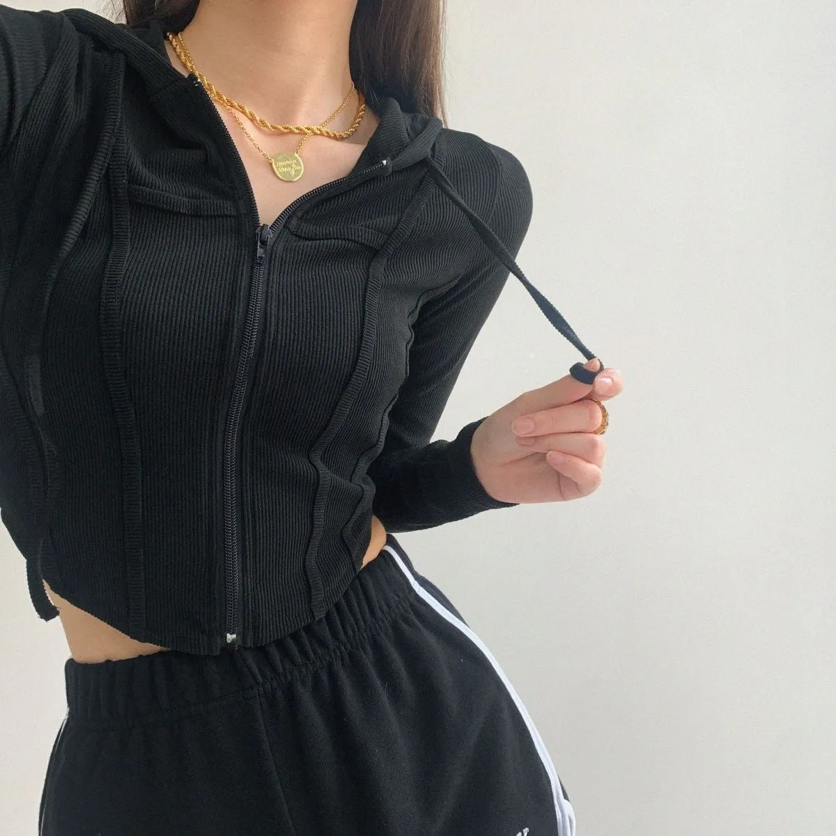 Women's Retro Slim Hooded Crop Top