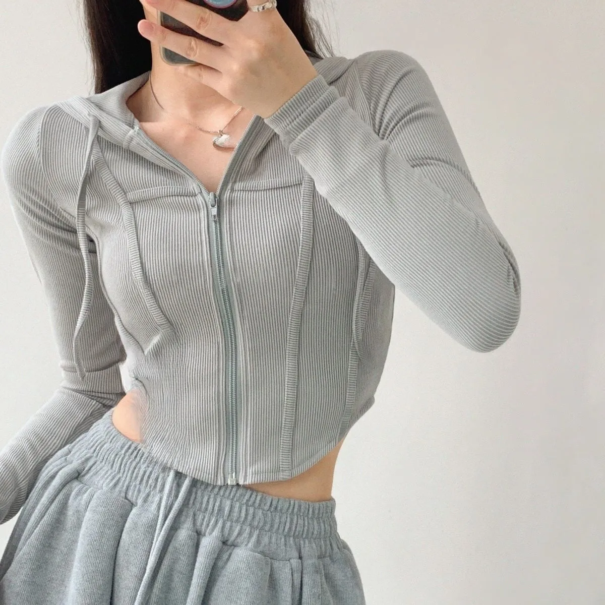 Women's Retro Slim Hooded Crop Top